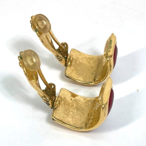 HERMES Cloisonne Email/Accessories Vintage/Earrings Gold Plated Red x Gold - Picture 6 of 9